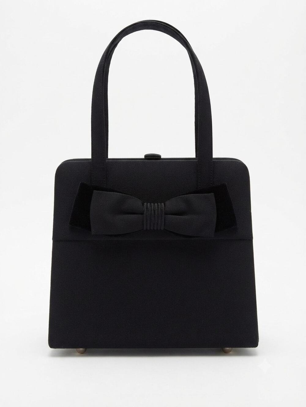 Vintage Saks Fifth Avenue Black Fabric Bow Structured Mini Handbag NWOT